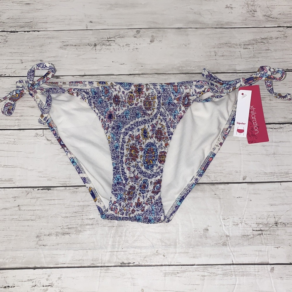 Xhilaration Bikini Bottom Womens Medium White Multi Paisley Hipster Tie Swim M